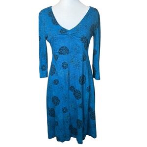 Toad & Co Rosalinda Dress Small Blue Sustainable Organic‎ V Neck Outdoor Stretch